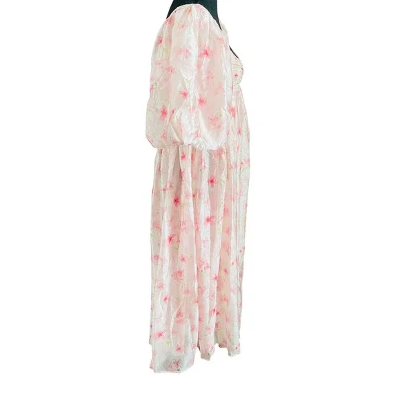 NWT Worth Collective Harlow Smocked Maxi Dress Puff Sleeve Pink Floral Chiffon S - Picture 5 of 12